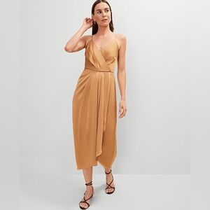 Ann Taylor Draped Midi Sheath Dress in Pecan Bronze Tan size 8